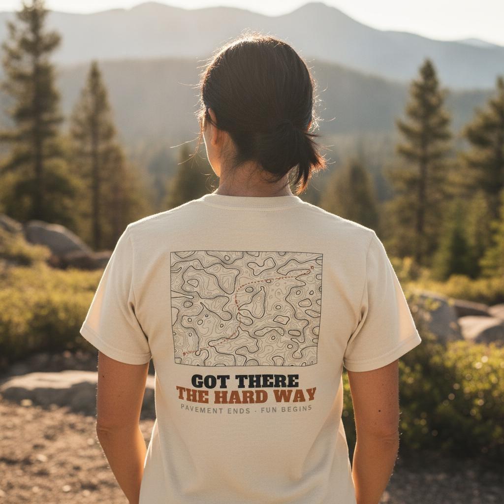 Got There The Hard Way Shirt | Topographic Trail Map Tee | Off Road 4x4 Overland Gift | Garment-Dyed Heavyweight T-Shirt