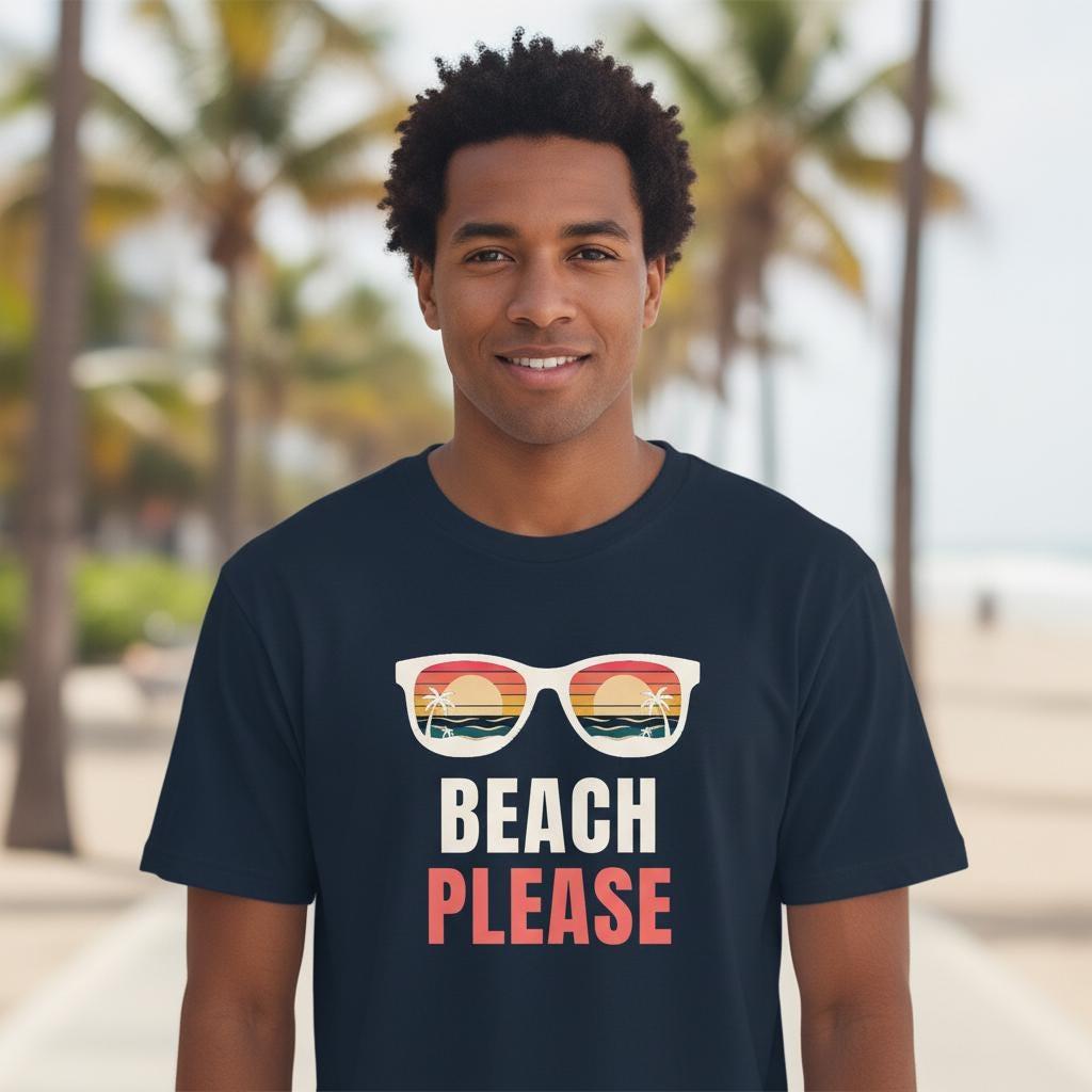 Beach Please Shirt | Funny Retro Sunglasses Back Print Tee | Summer Vacation Beach Gift | Garment Dyed