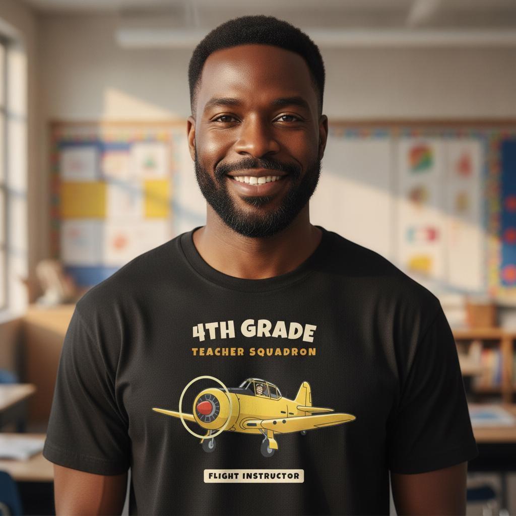 4th Grade Teacher Shirt | Vintage Airplane Squadron Tee | Back to School Teacher Gift | Grade Level Team T-Shirt