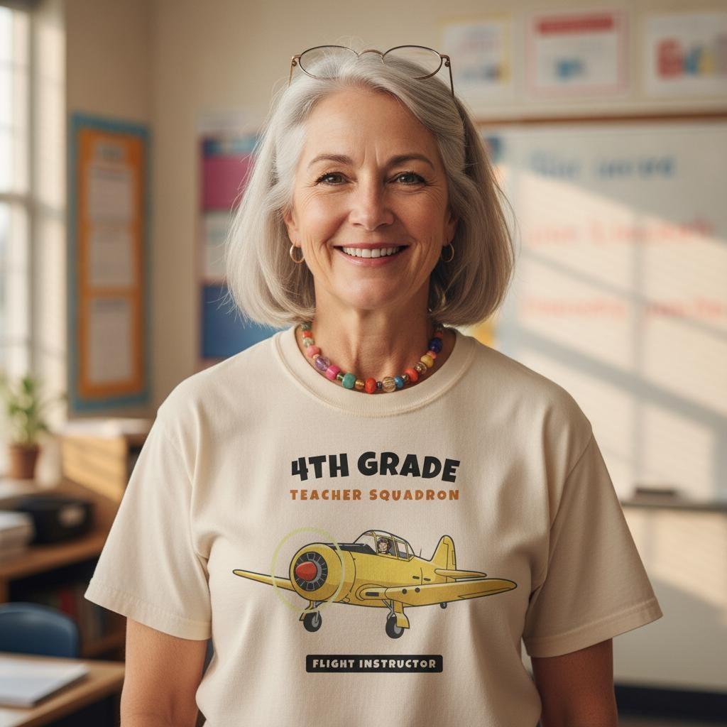 4th Grade Teacher Shirt | Vintage Airplane Squadron Tee | Back to School Teacher Gift | Grade Level Team T-Shirt