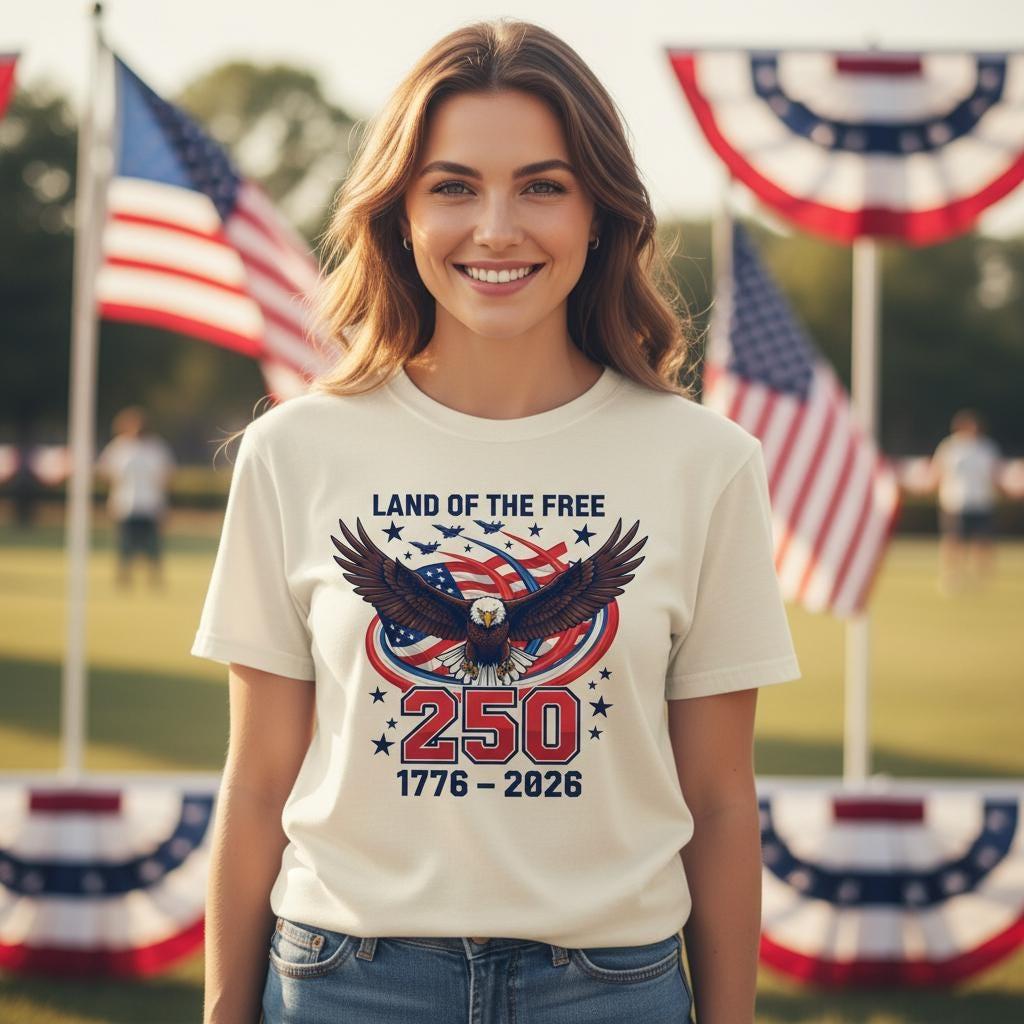 Land of the Free Eagle Jets T-Shirt | USA 250th Anniversary Patriotic Flyover