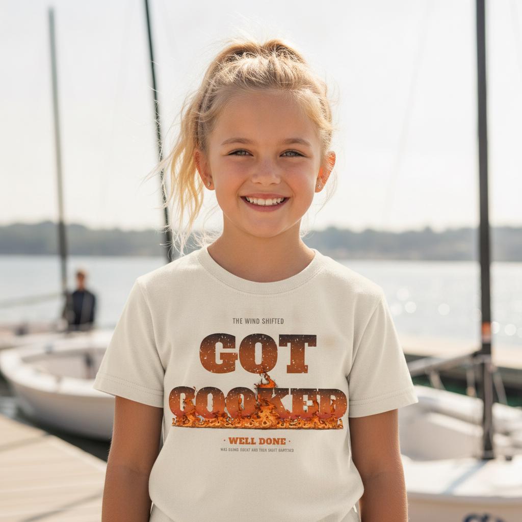 Funny Kids Sailing Shirt | Wind Shifted Got Cooked | Junior Sailor Regatta Humor Youth Tee | Optimist Dinghy