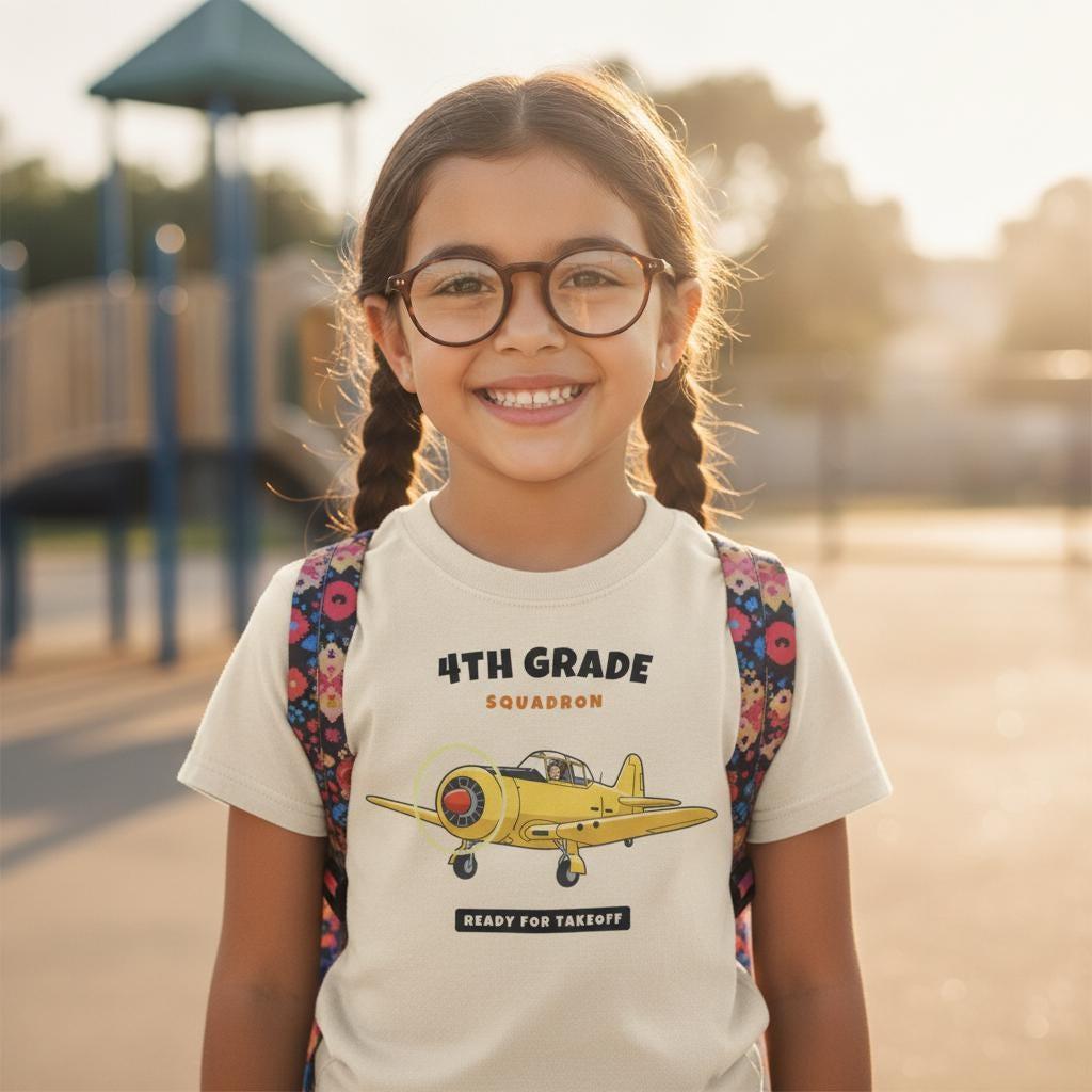 4th Grade Squadron Shirt | Vintage Airplane Back to School Tee | First Day of School Kids Gift | Youth Warbird T-Shirt