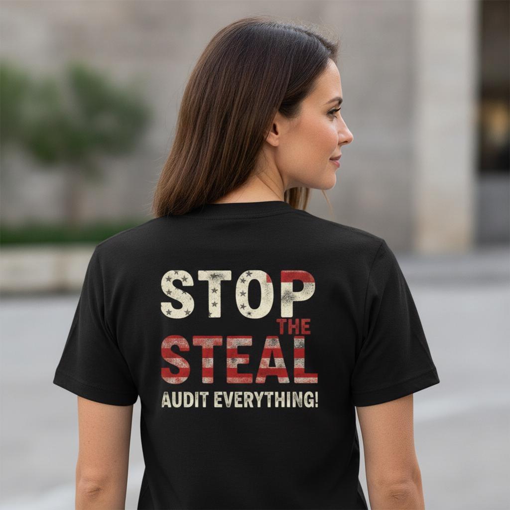 Stop the Steal T-Shirt | Audit Everything Election Integrity Tee | Patriotic Conservative Shirt | Distressed Flag Political Gift