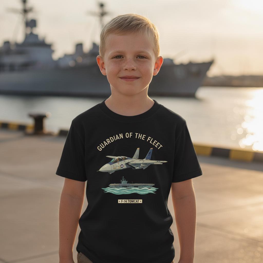 Guardian of the Fleet Kids T-Shirt | F-14 Tomcat Youth Tee | Navy Fighter Jet Airplane Shirt | Aviation Gift for Boys & Girls