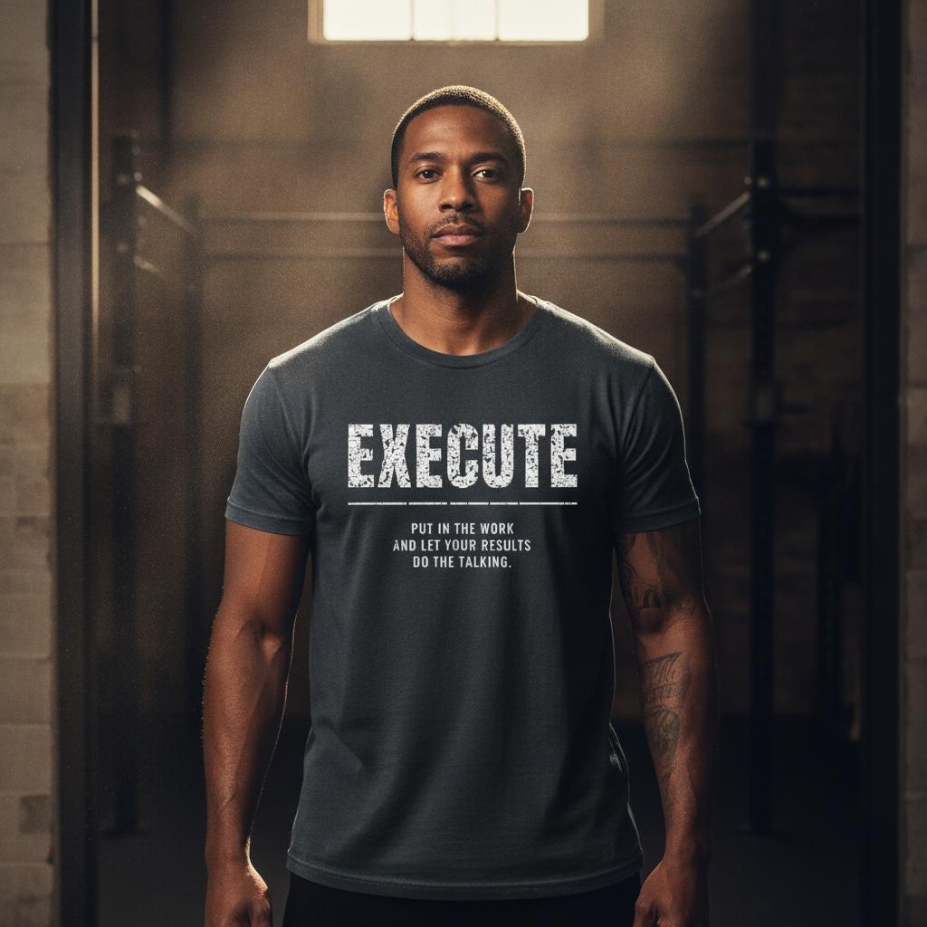 Execute Shirt | Put In The Work Let Your Results Do The Talking | Motivational Gym Tee | Hustle Gift | Garment Dyed