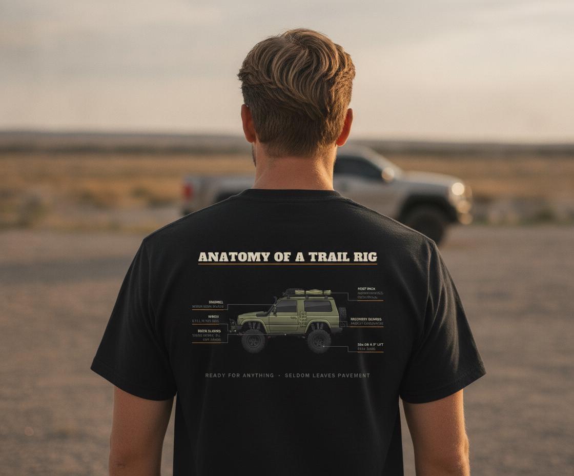 Anatomy Of A Trail Rig Shirt | Funny Off Road 4x4 Diagram Tee | Overland Build Humor Gift | Garment-Dyed Heavyweight T-Shirt