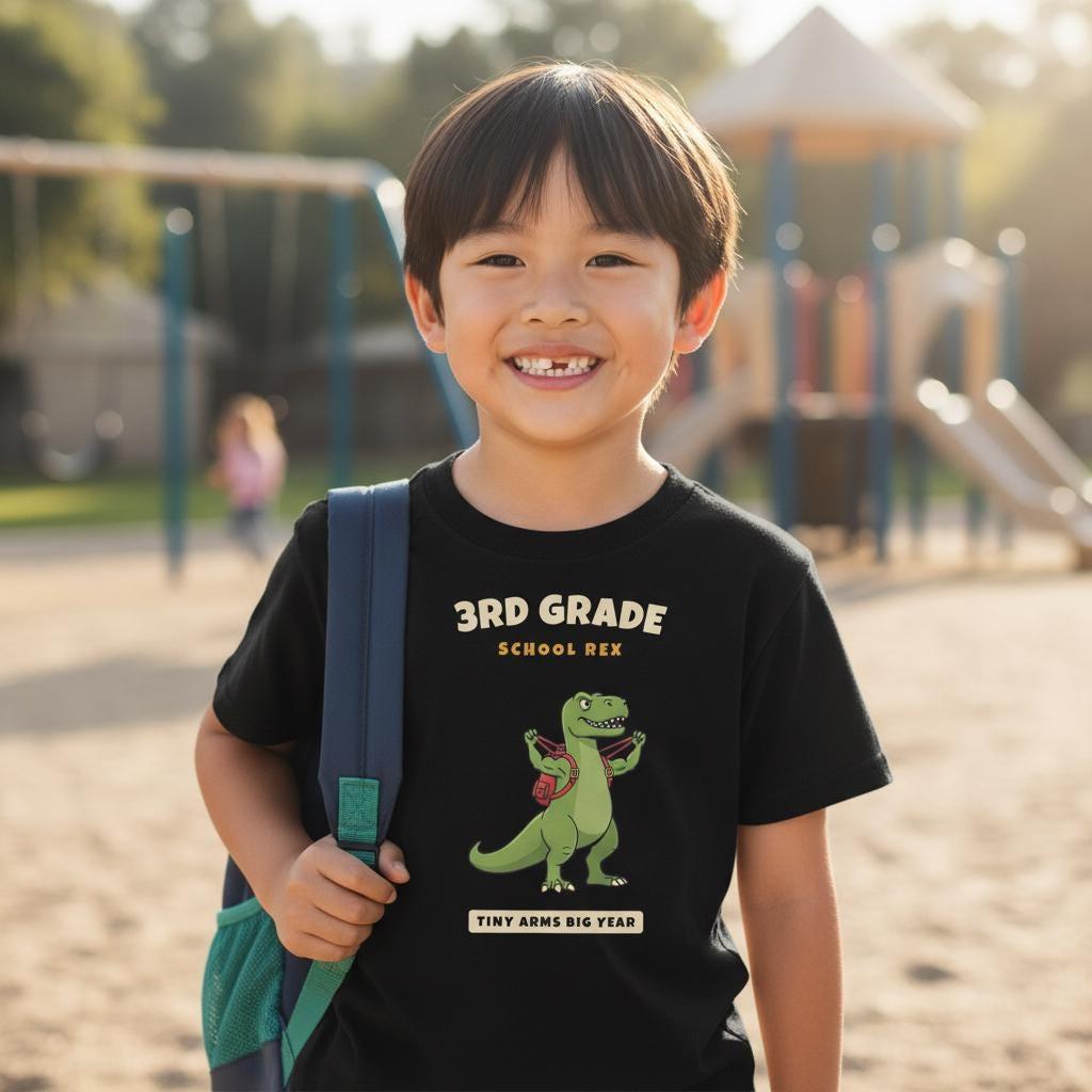 3rd Grade Dinosaur Shirt | Funny T-Rex Tiny Arms Back to School Tee | First Day of School Kids Gift | Youth T-Shirt