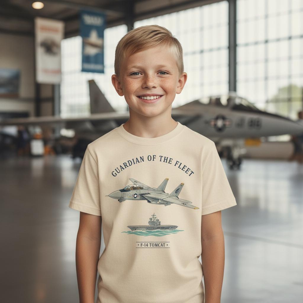 Guardian of the Fleet Kids T-Shirt | F-14 Tomcat Youth Tee | Navy Fighter Jet Airplane Shirt | Aviation Gift for Boys & Girls