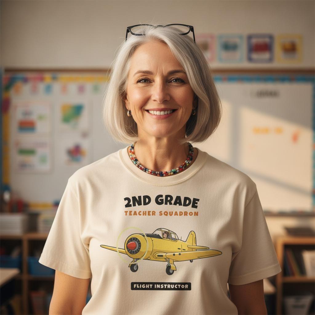 2nd Grade Teacher Shirt | Vintage Airplane Squadron Tee | Back to School Teacher Gift | Grade Level Team T-Shirt