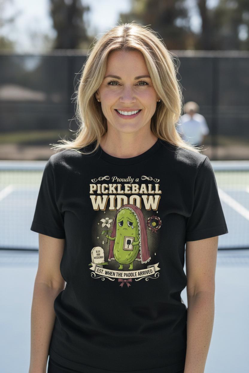 Pickleball Widow T-Shirt – Funny Pickleball Spouse Humor Tee
