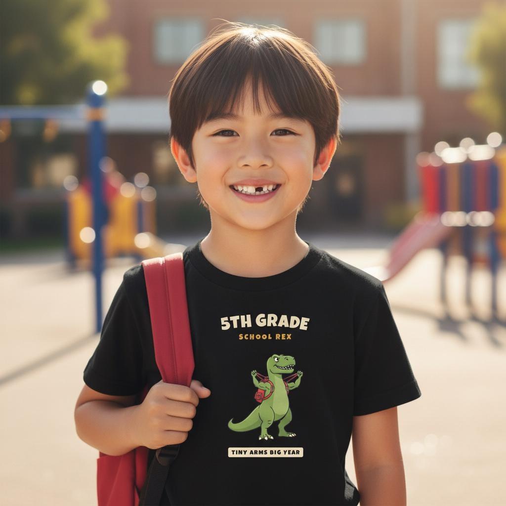 5th Grade Dinosaur Shirt | Funny T-Rex Tiny Arms Back to School Tee | First Day of School Kids Gift | Youth T-Shirt