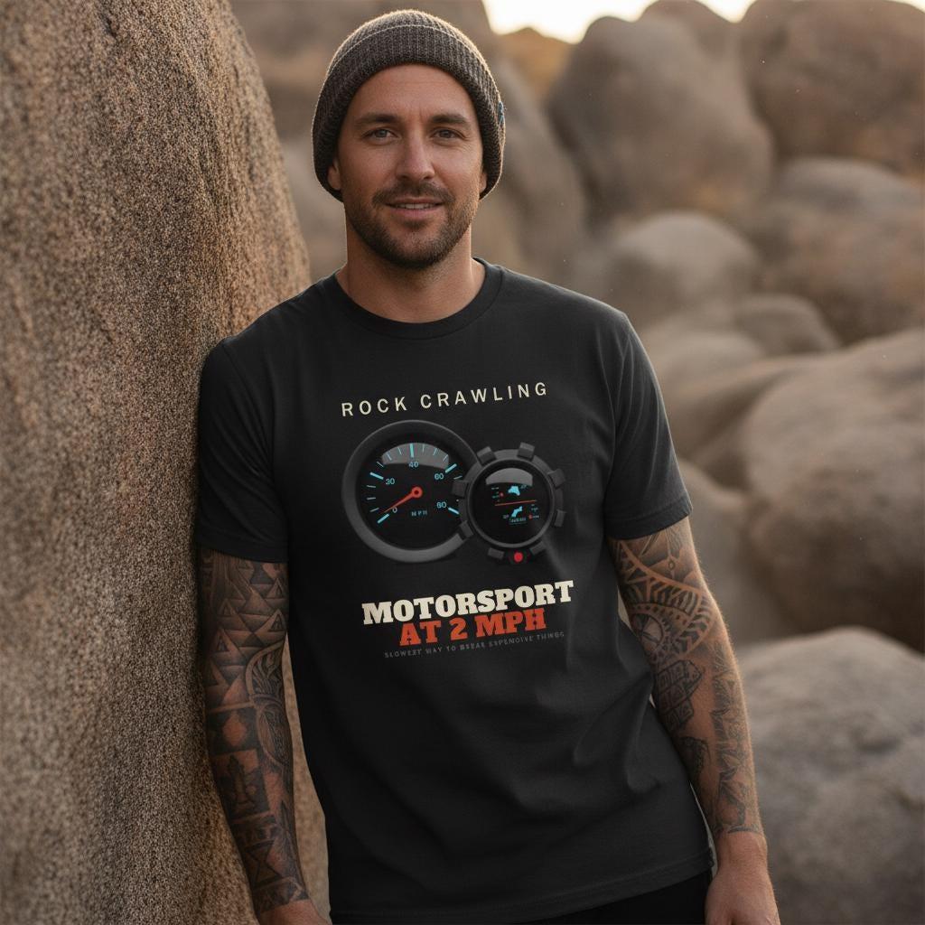 Rock Crawling Motorsport At 2 MPH Shirt | Funny Off Road 4x4 Tee | Gauge Cluster Overland Gift | Garment-Dyed Heavyweight