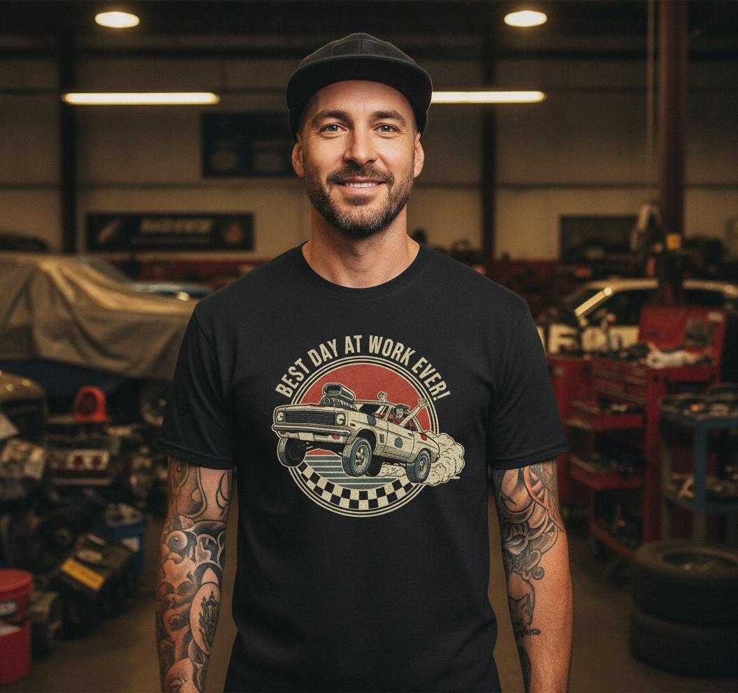 Vintage Gasser Muscle Car Burnout T-Shirt | Hot Rod Garage Tee