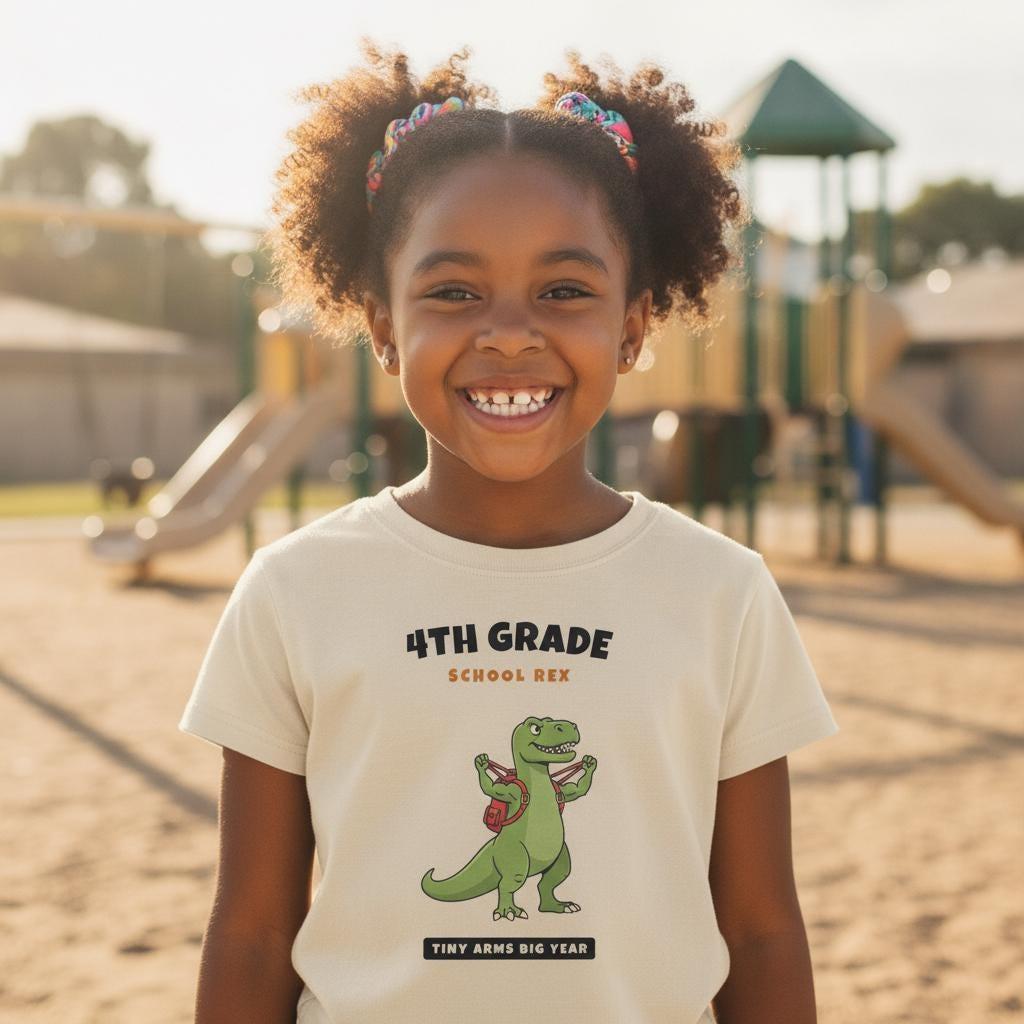 4th Grade Dinosaur Shirt | Funny T-Rex Tiny Arms Back to School Tee | First Day of School Kids Gift | Youth T-Shirt