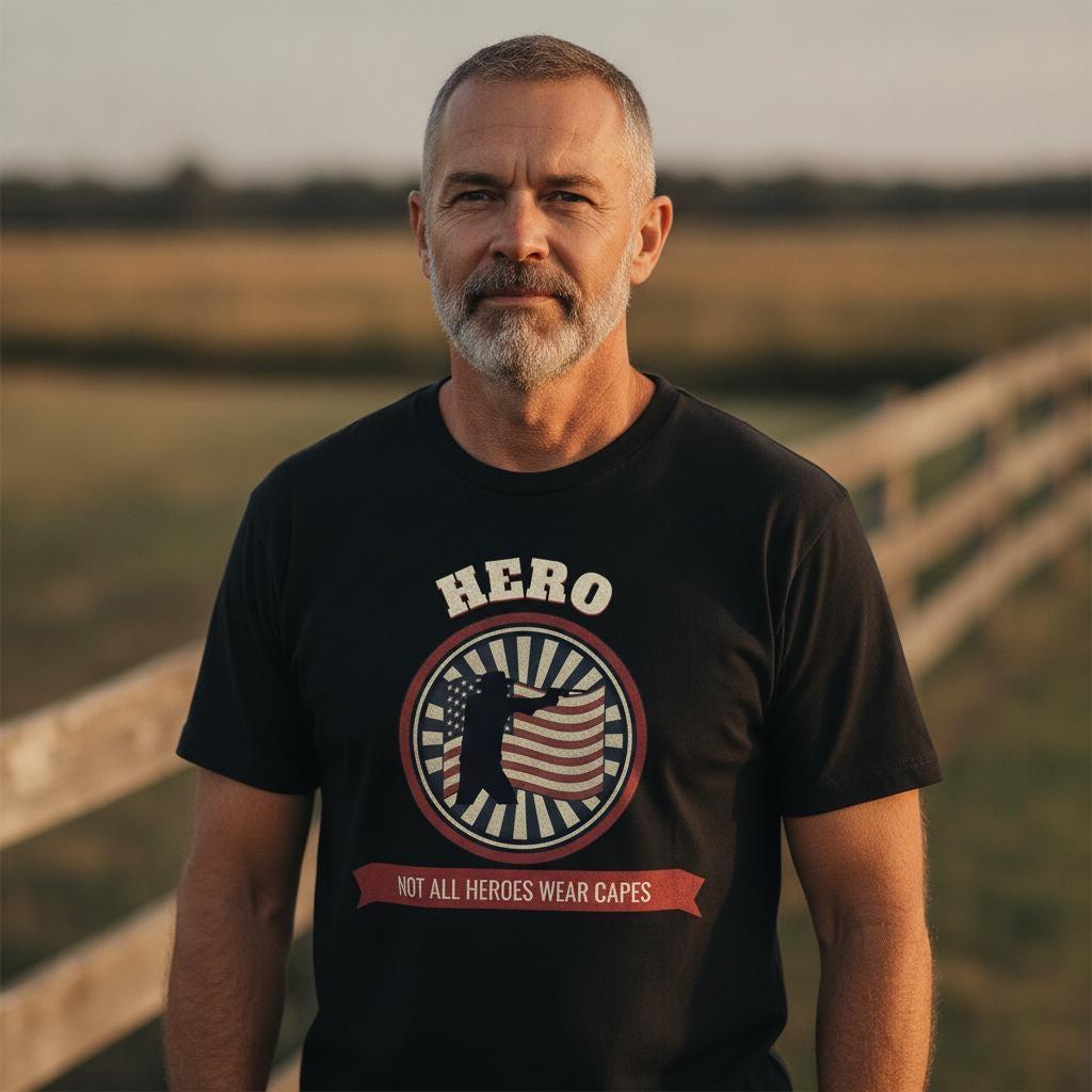 Not All Heroes Wear Capes Shirt | Patriotic 2A American Flag Tee | Armed Citizen Second Amendment Gift | Vintage Badge