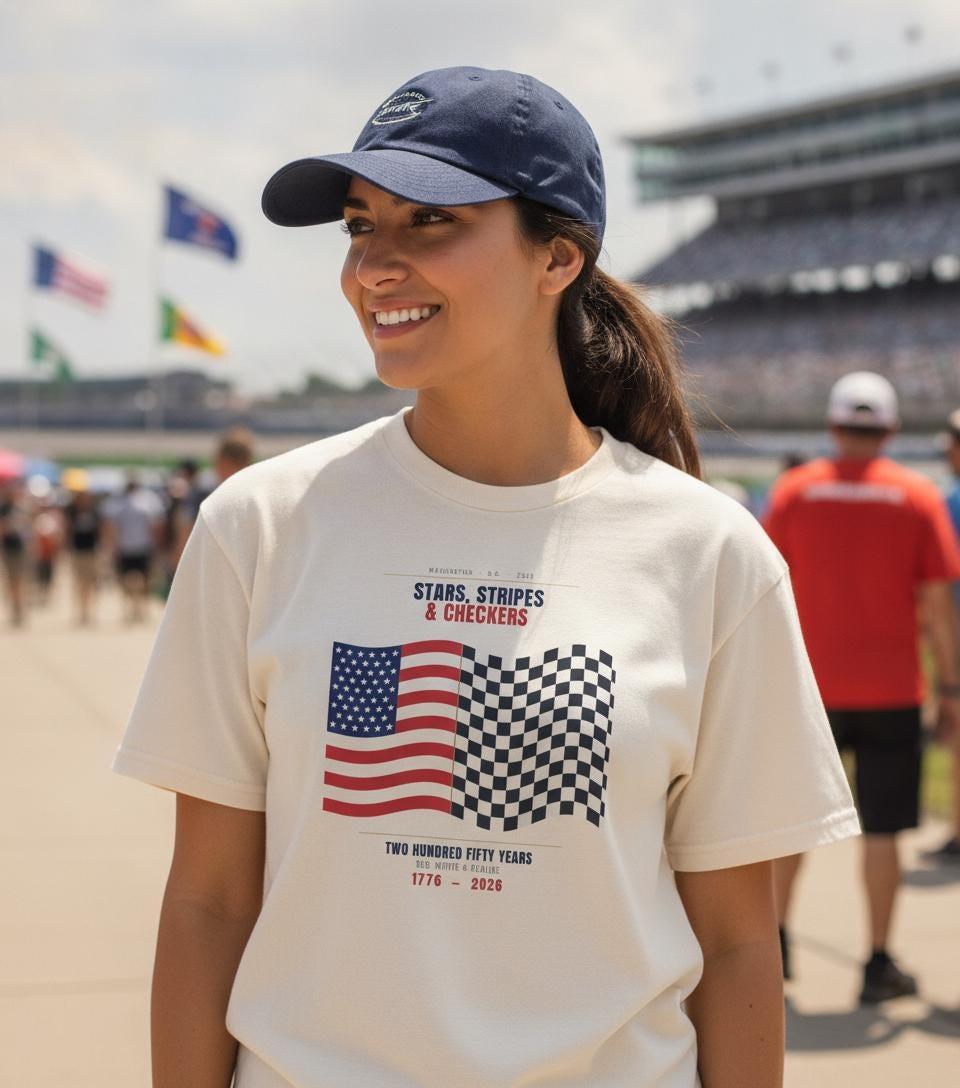 Stars Stripes and Checkers Shirt | American Racing Flag Tee | Checkered Flag USA Motorsport | America 250 Gift