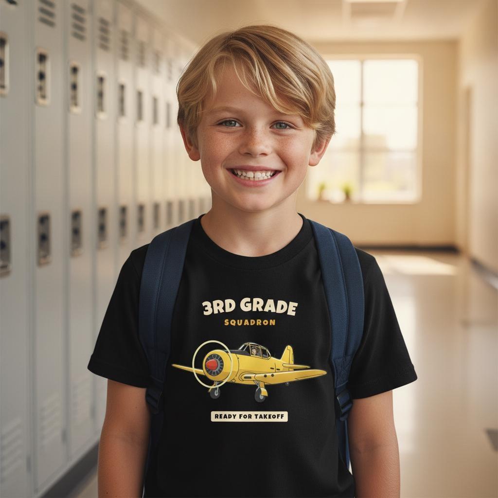 3rd Grade Squadron Shirt | Vintage Airplane Back to School Tee | First Day of School Kids Gift | Youth Warbird T-Shirt