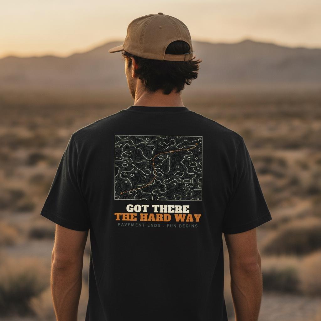 Got There The Hard Way Shirt | Topographic Trail Map Tee | Off Road 4x4 Overland Gift | Garment-Dyed Heavyweight T-Shirt