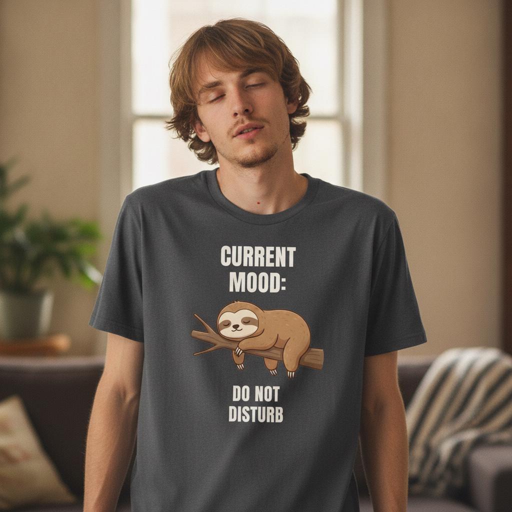 Funny Lazy Shirt | Current Mood Do Not Disturb | Cute Sloth Tee | Introvert Nap Lover Gift | Garment Dyed