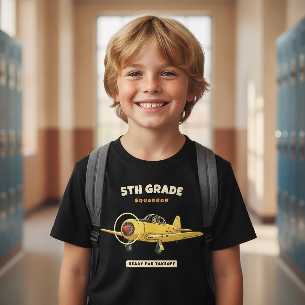 5th Grade Squadron Shirt | Vintage Airplane Back to School Tee | First Day of School Kids Gift | Youth Warbird T-Shirt