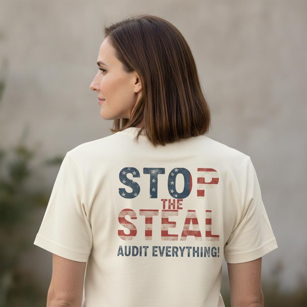 Stop the Steal T-Shirt | Audit Everything Election Integrity Tee | Patriotic Conservative Shirt | Distressed Flag Political Gift